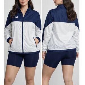 New Balance Athletic Windbreaker Jacket Navy White Zip Women's Large NWT